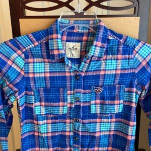 Hollister Plaid button down top XS